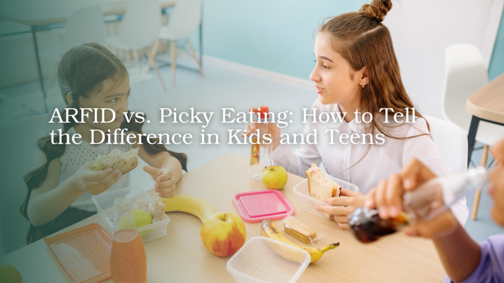 Children eating together at a table representing picky eating and ARFID concerns