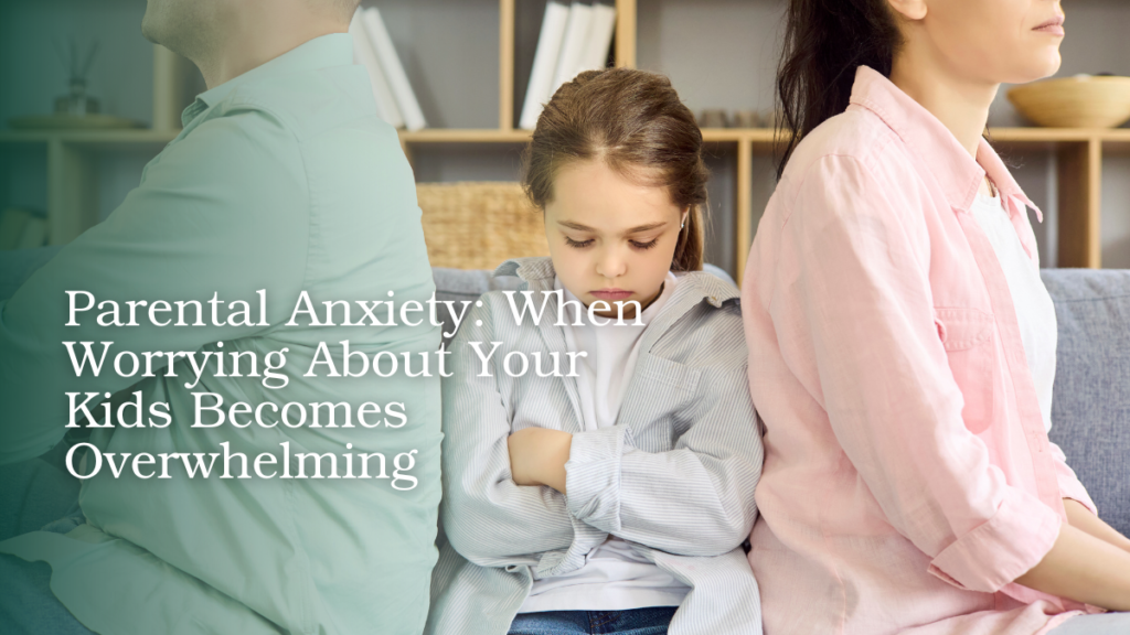 Parents sitting with a child while experiencing parental anxiety