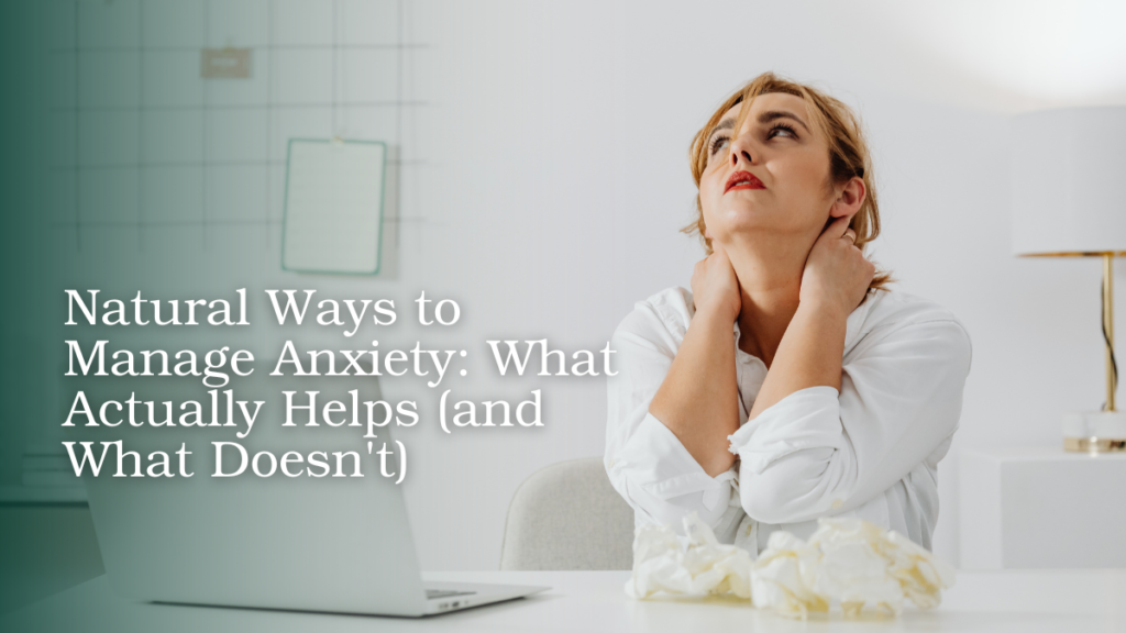 Woman practicing a calming technique while experiencing anxiety
