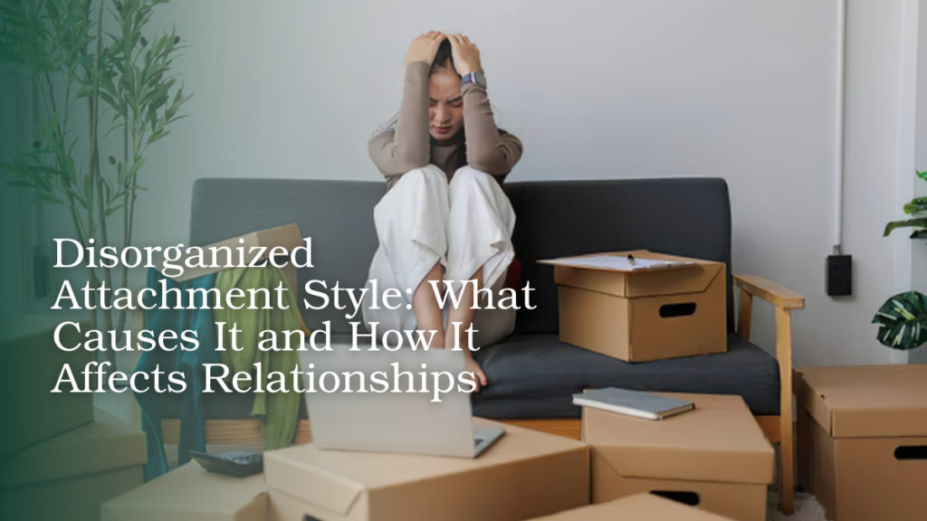 Woman sitting on a couch surrounded by moving boxes, appearing overwhelmed during a stressful life transition.